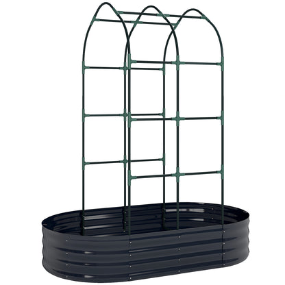 Outsunny Galvanised Raised Garden Bed with Arched Trellis, 5 x 3 x 6ft Metal Raised Bed for Garden with Open Bottom, Dark Grey