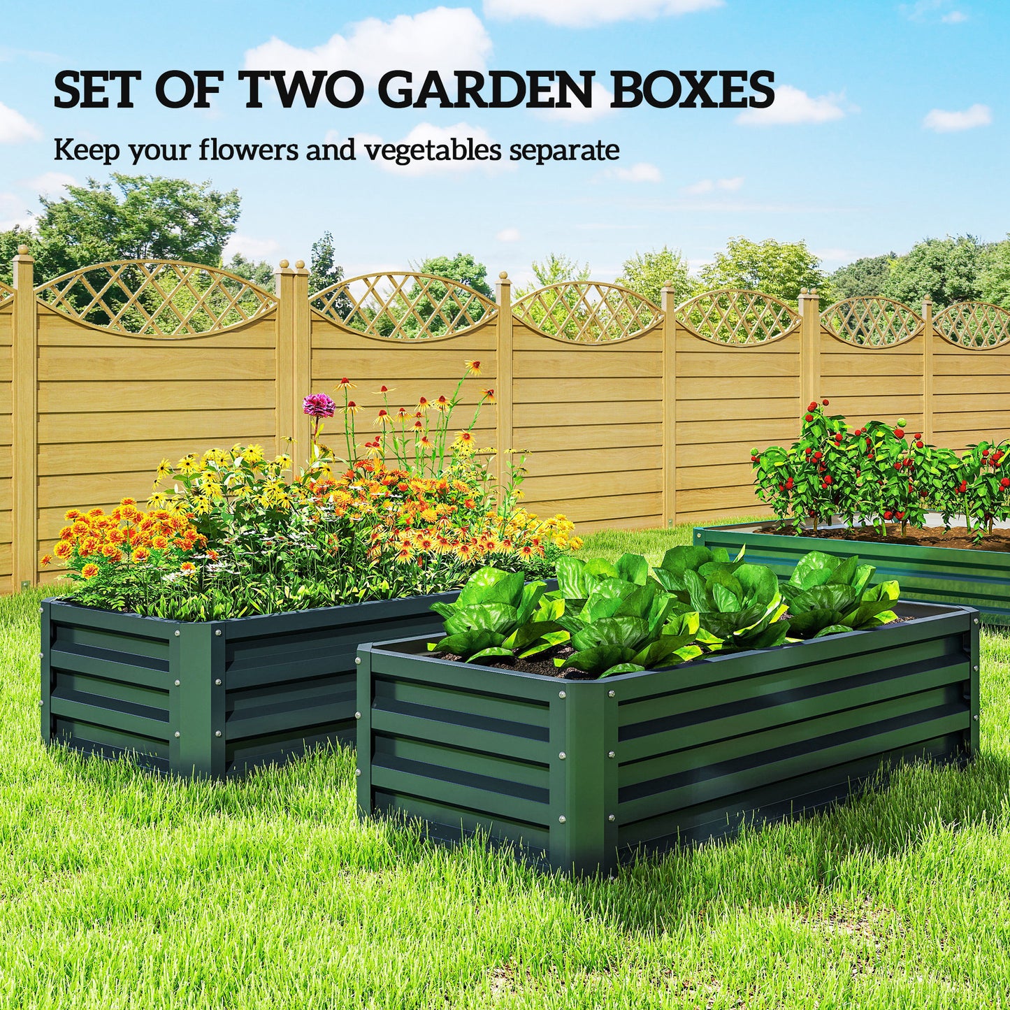 Outsunny Set of Two 110 x 65cm Steel Planter Boxes - Green