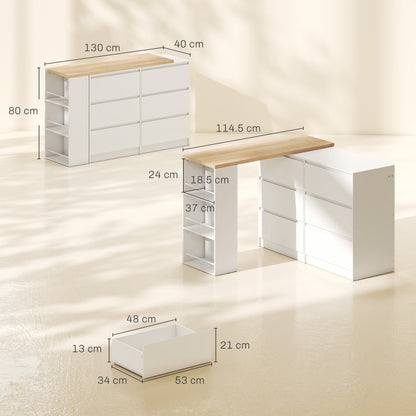 HOMCOM Vanity Table, Dressing Table with 6 Drawers and 3-Tier Shelf for Women and Girls, White