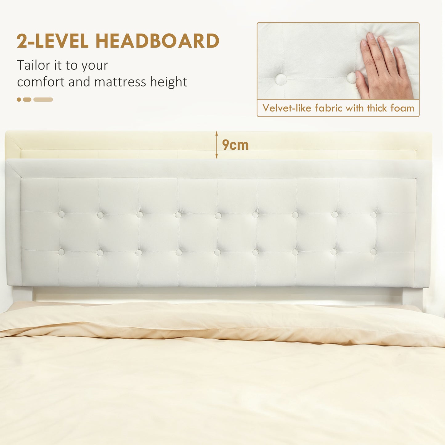 HOMCOM King Size Ottoman Bed Frame, with Front Drawer Cream