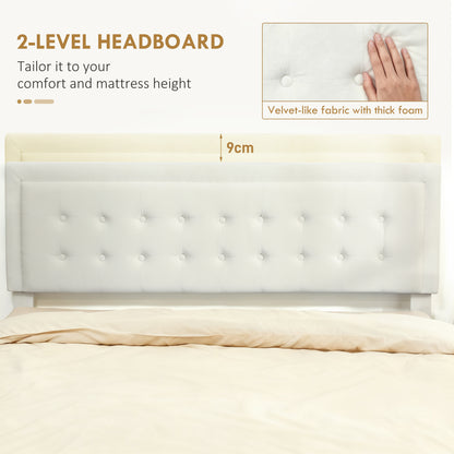 HOMCOM King Size Ottoman Bed Frame, with Front Drawer Cream