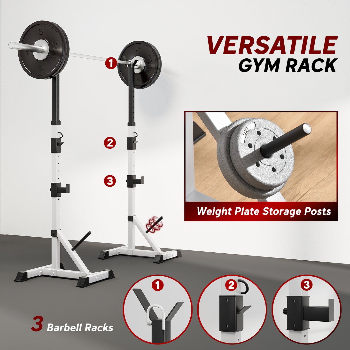 HOMCOM Weights Bar Barbell Rack Squat Stand Adjustable Portable Weight Lifting Max Load 200kg, Suitable For Home Gym Training Work Out