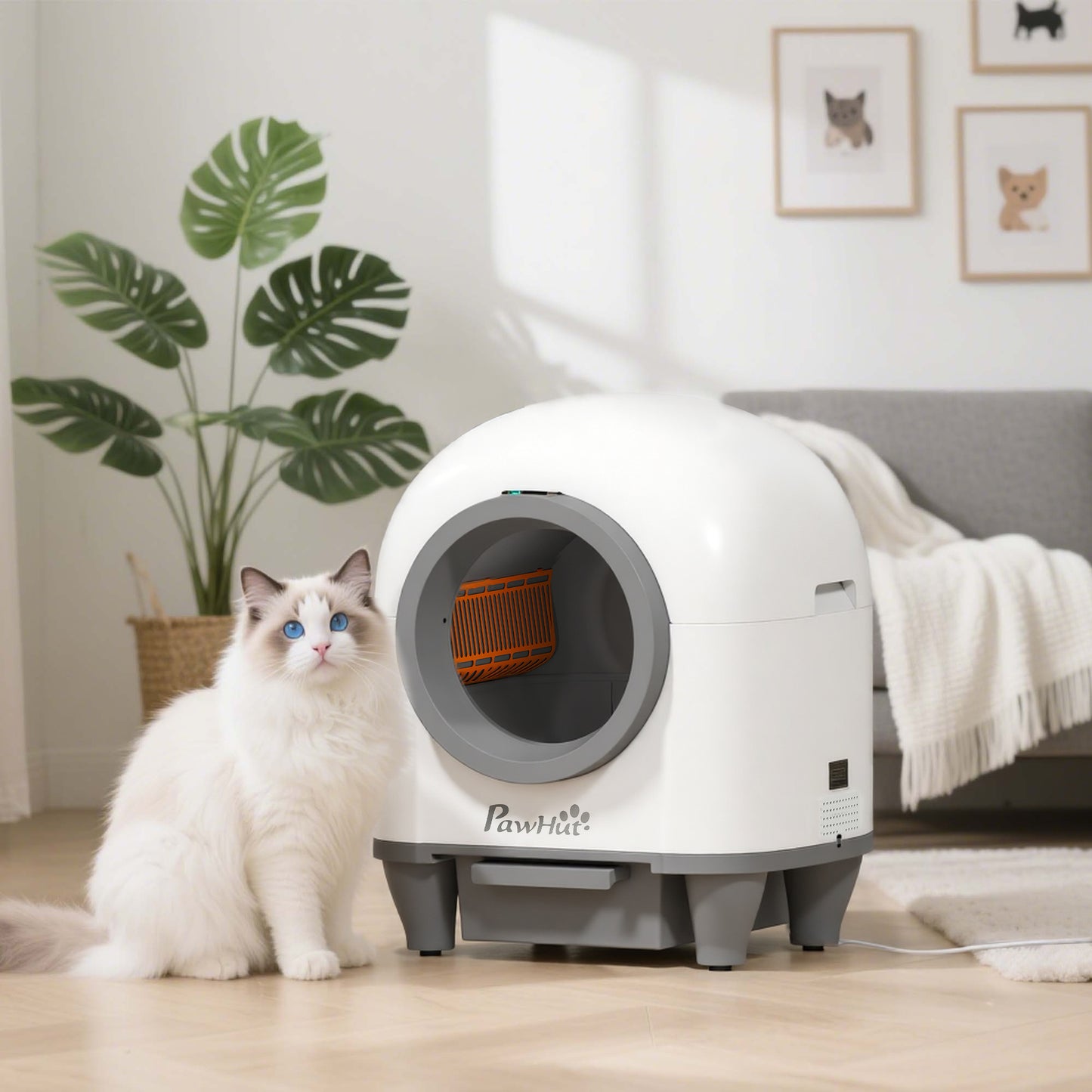 PawHut 80L Extra Large Self Cleaning Cat Litter Tray with APP Control, Safety Protection, Odor Removal, Rubbish Bag for Multiple Kittens