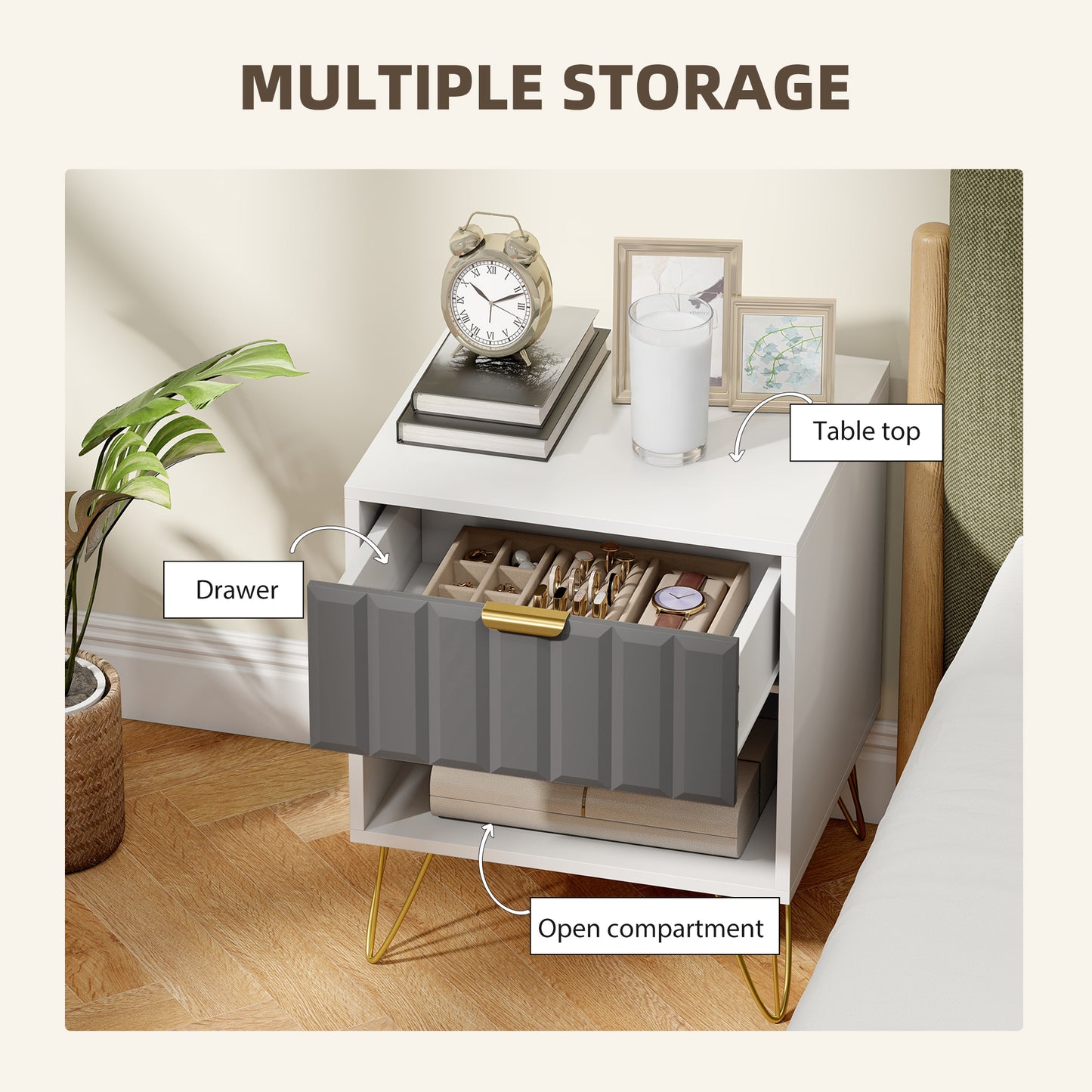 HOMCOM Bedside Table Modern Bedside Cabinet with Drawer and Open Compartment, 45 x 40 x 55, White--ChewyGames-ChewyGames