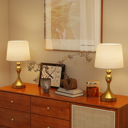 HOMCOM Dimmable Bedside Lamps Set of 2, Modern Table Lamps with 3 Colour Temperatures, USB A+C Charging Ports and Linen Shade for Living Room Bedroom Office, Gold Tone