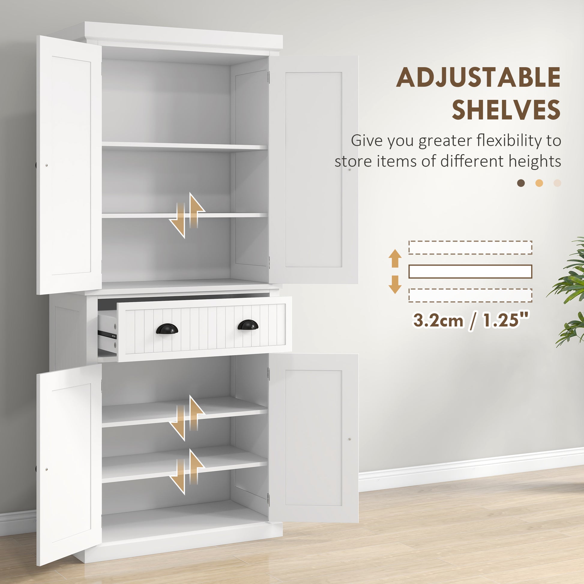 HOMCOM Kitchen Storage Cabinet with Drawer and Adjustable Shelves - White-Tall Kitchen Cabinets-ChewyGames-ChewyGames