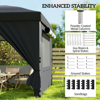 Outsunny 3 x 6 m Pop Up Canopy with UV50+ Protection Garden Gazebo with 6 Sidewalls, Black