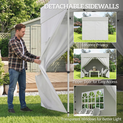 Outsunny 3 x 3 m Pop Up Gazebo with Sidewalls, UPF50+ Heavy Duty Garden Party Tent Marquee with Wheeled Carry Bag, Silver Grey