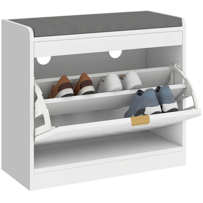 HOMCOM Shoe Storage with Seat, Upholstered Entryway Bench, Shoe Bench with 1 Flip Drawer and 4 Vents for 5 Pairs of Shoes