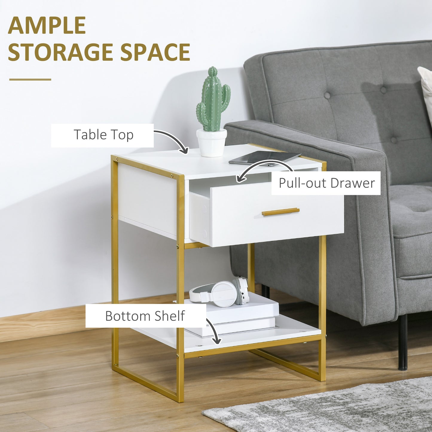HOMCOM Bedside Table Set of 2, Modern Side Tables with Drawer and Shelf, Nightstands for Bedroom, White--ChewyGames-ChewyGames