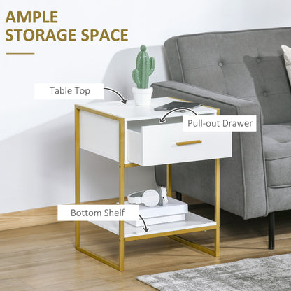 HOMCOM Bedside Table Set of 2, Modern Side Tables with Drawer and Shelf, Nightstands for Bedroom, White--ChewyGames-ChewyGames