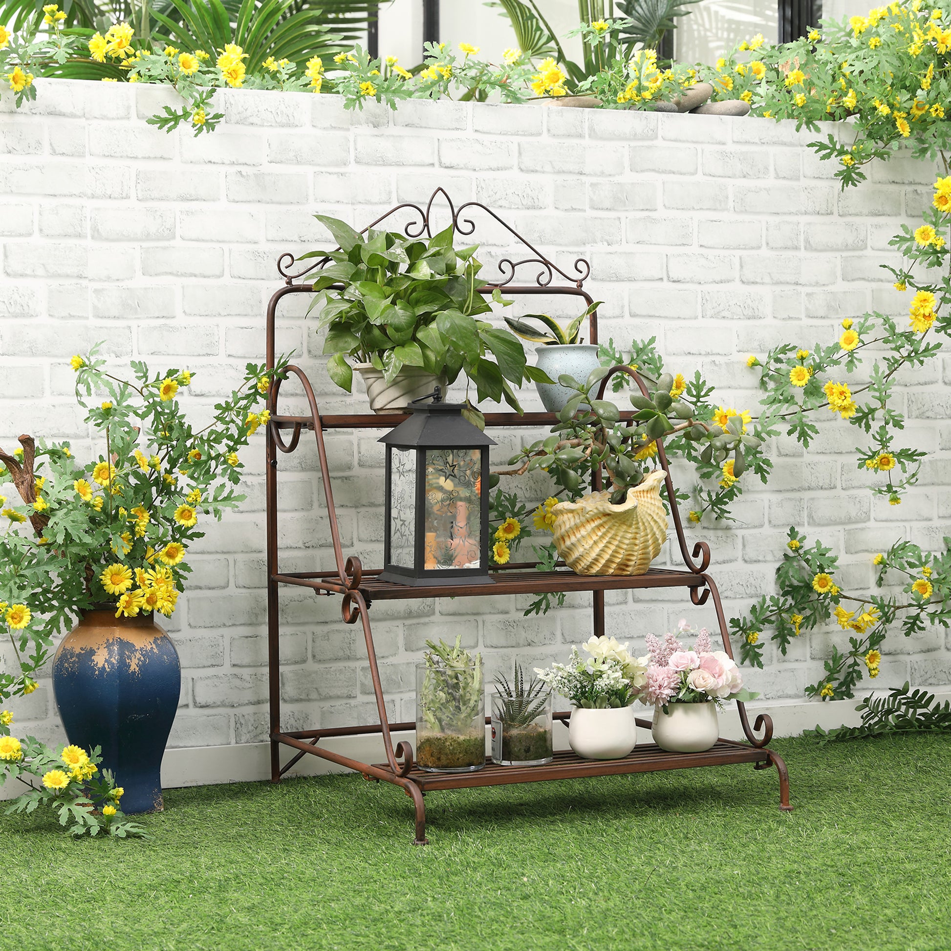 Outsunny 3 Tier Stair Style Metal Plant Stand, Flower Pot Holder Display Shelf, Storage Organizer Rack for Indoor Outdoor Patio Balcony Yard--ChewyGames-ChewyGames