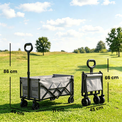 Outsunny 60L Foldable Festival Trolley on Wheels, Collapsible Wagon Cart with Drop-Down Tailgate, Adjustable Handle, Grey
