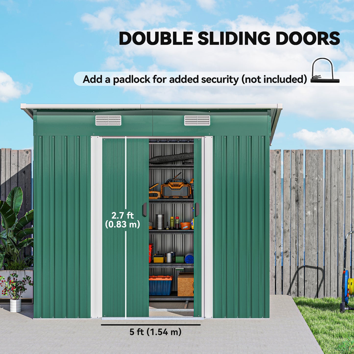 Outsunny 7 x 4ft Outdoor Storage Shed with Foundation Kit, Lean to Metal Garden Shed for Log, Rubbish Bin, Tool, Lawnmower, Bike, Patio and Lawn Use, Green