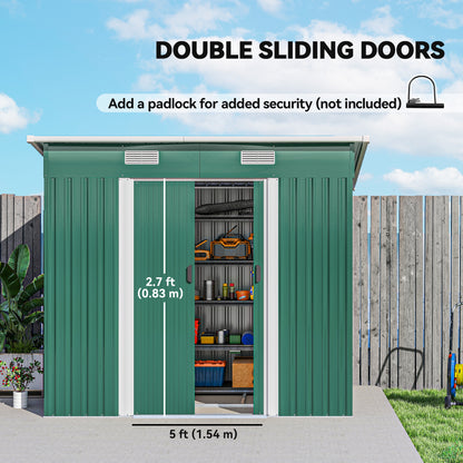 Outsunny 7 x 4ft Outdoor Storage Shed with Foundation Kit, Lean to Metal Garden Shed for Log, Rubbish Bin, Tool, Lawnmower, Bike, Patio and Lawn Use, Green