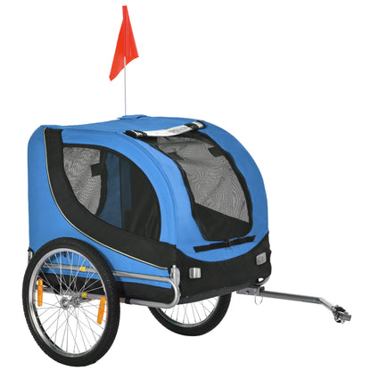 PawHut Steel Dog Bike Trailer Pet Cart Carrier for Bicycle Kit Weather Resistant w/ Hitch Coupler Travel Black and Blue