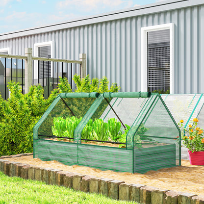 Outsunny Metal Planter Box with Cover, Raised Garden Bed with Greenhouse, for Herbs and Vegetables, Green and Dark Grey
