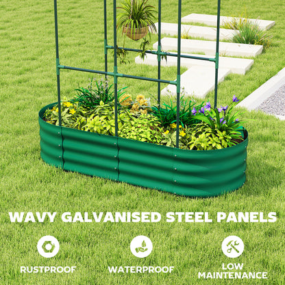 Outsunny Galvanised Raised Garden Bed with Arched Trellis, 4 x 2 x 4.6ft Metal Raised Bed for Garden with Open Bottom, Green