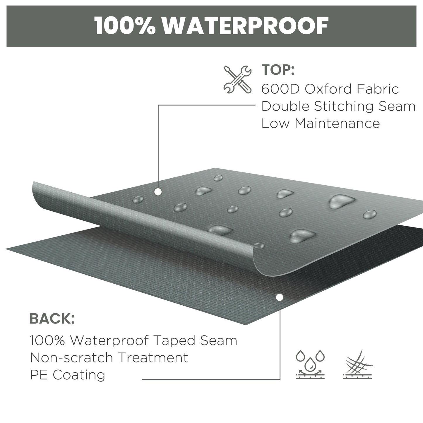 Outsunny 600D Oxford Outdoor Garden Furniture Sofa Set Cover, Waterproof Anti-UV Rattan Sun Lounger Protection Protector Cover, 275L x 205W x 90Hcm, Grey