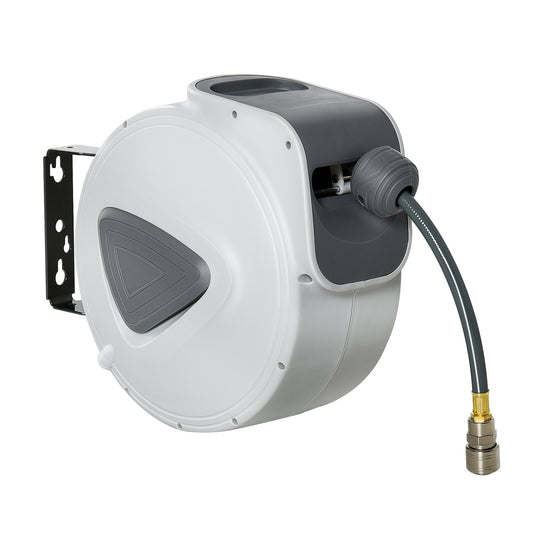 DURHAND Retractable Air Hose Reel, Wall Mount Auto Rewind Hose- Reel, 10m+ 90cm Diameter 3/ 8" 9.5mm, Connector 1/ 4" BSP, Grey