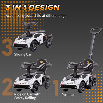 AIYAPLAY Licensed 2 in 1 Baby Ride on Push Car Toddler Push Along Car with Parent Handle Foot To Floor Slider with Horn Steering Wheel NO POWER for 1 - 3 Years, White