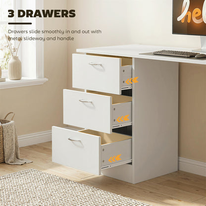 HOMCOM Computer Desk with Drawers, Home Office Desk, Writing Table, PC Workstation with 3 Storage Shelves for Working, Study, 120 x 49 x 72 cm, White