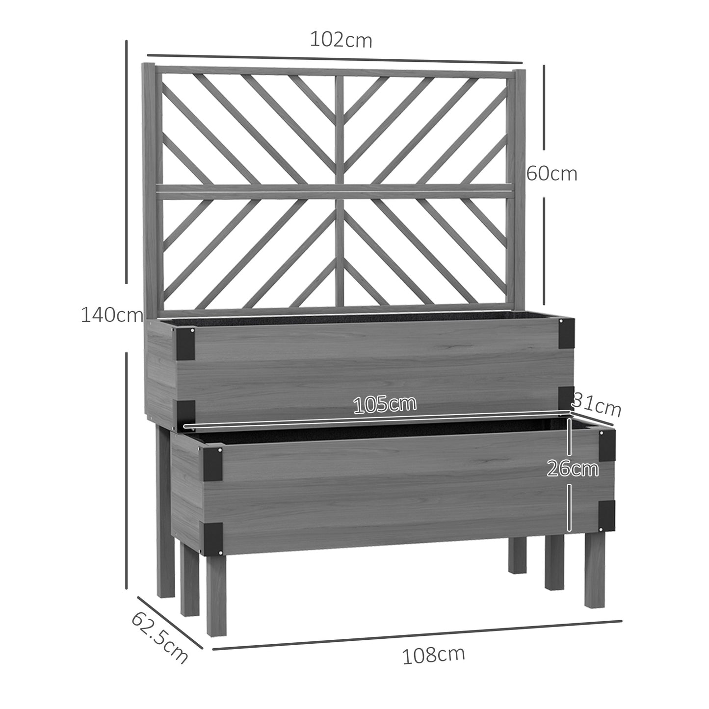 Outsunny Raised Garden Bed with Trellis, 2-Tier Wooden Elevated Planter Box  for Vegetables, Flowers, Herbs, Grey--ChewyGames-ChewyGames
