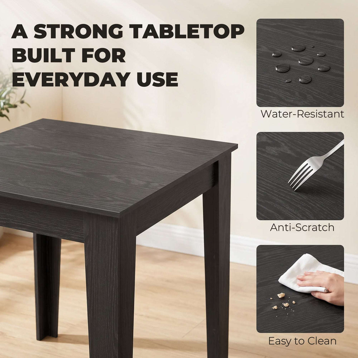 HOMCOM Dining Table for 4, 80L x 80W x 75Hcm, Modern Square Kitchen Table with Wood Effect Tabletop, Black Wood Effect