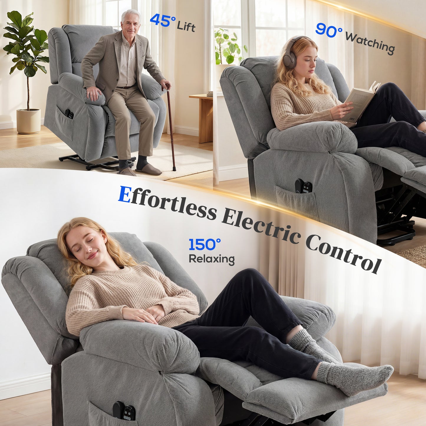 HOMCOM Recliner Armchair Lift Chair, Electric Recliner Chair with Vibration Massage and Heat, Wide Seat, USB Port, Light Grey