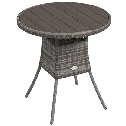Outsunny 70 cm Wood-Effect Rattan Garden Table - Grey