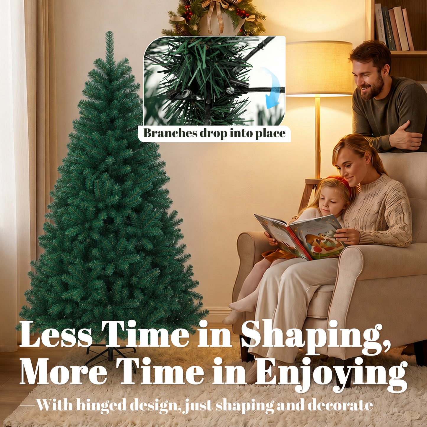 HOMCOM 5ft Artificial Christmas Tree, Fir Hinged Xmas Tree with 420 Branch Tips, Foldable Steel Stand, Green