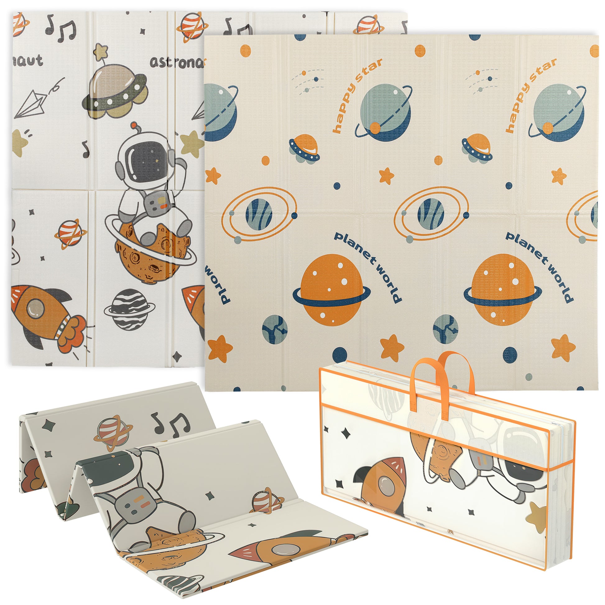 AIYAPLAY Baby Play Mat, Double Sideded Foldable Kids Crawling Mat, Reversible & Waterproof, Astronaut and Planet--ChewyGames-ChewyGames
