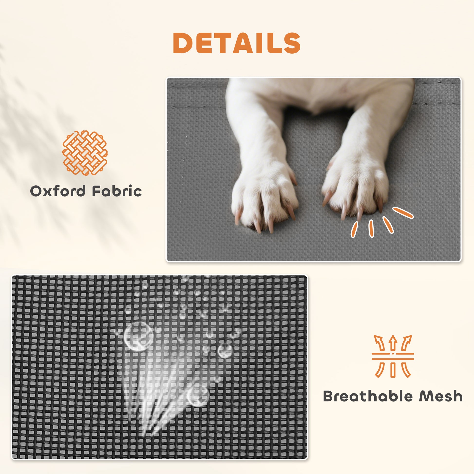 PawHut Outdoor Dog Bed with Removable Canopy, Portable Raised Dog Bed for Camping, Garden & Beach, Water-Resistant UV-Protection Mesh Pet Cot Sun Lounger, for XL Pets, 122 x 92 x 108 cm, Grey-Pet Cots-ChewyGames-ChewyGames
