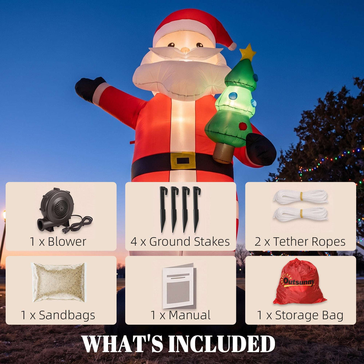 Outsunny Inflatable Christmas Decoration, 8FT Christmas Inflatable Santa with Bright LED Light, Red