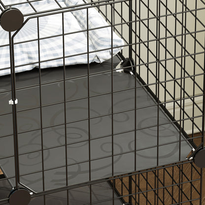 PawHut Indoor Cat Cage DIY Customizable 2-Tier Indoor Cat Enclosure with 2 Doors and Hammock 70 cm Black