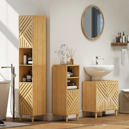 HOMCOM Multi-Storage Bamboo Door Bathroom Cabinet - Natural Finish