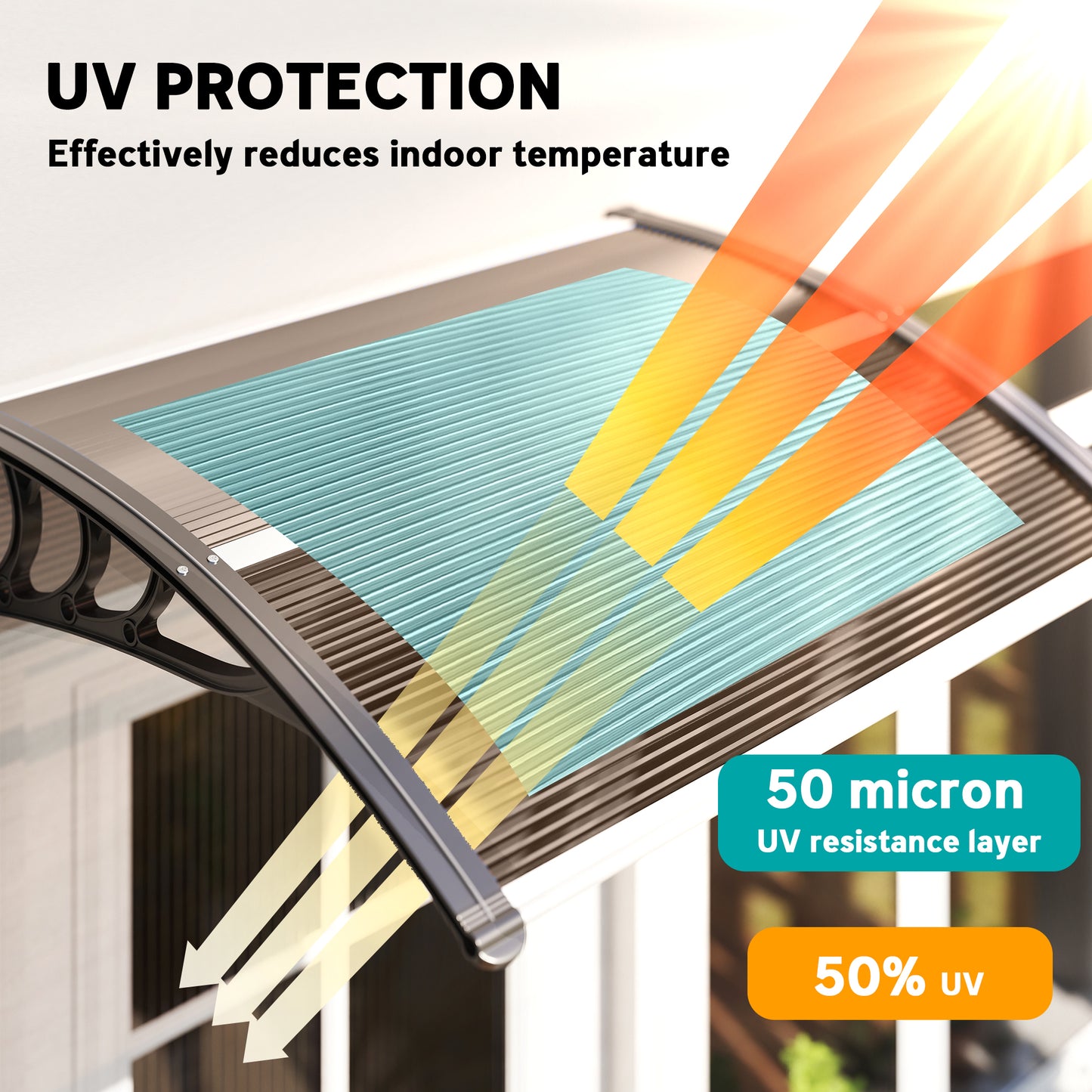 Outsunny Front Door Canopy Outdoor Awning Aluminium Rigid Plastic Polycarbonate Rain Shelter UV Water Rain Resistant 120 x 75cm Brown