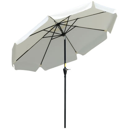 Outsunny 2.7m Patio Parasol Garden Umbrellas with Aluminium Pole, UPF 50+ Outdoor Sun Shade Table Umbrella with Tilt, Crank, 8 Ribs, Ruffles, White