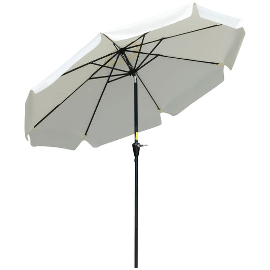 Outsunny 2.7m Patio Parasol Garden Umbrellas with Aluminium Pole, UPF 50+ Outdoor Sun Shade Table Umbrella with Tilt, Crank, 8 Ribs, Ruffles, White