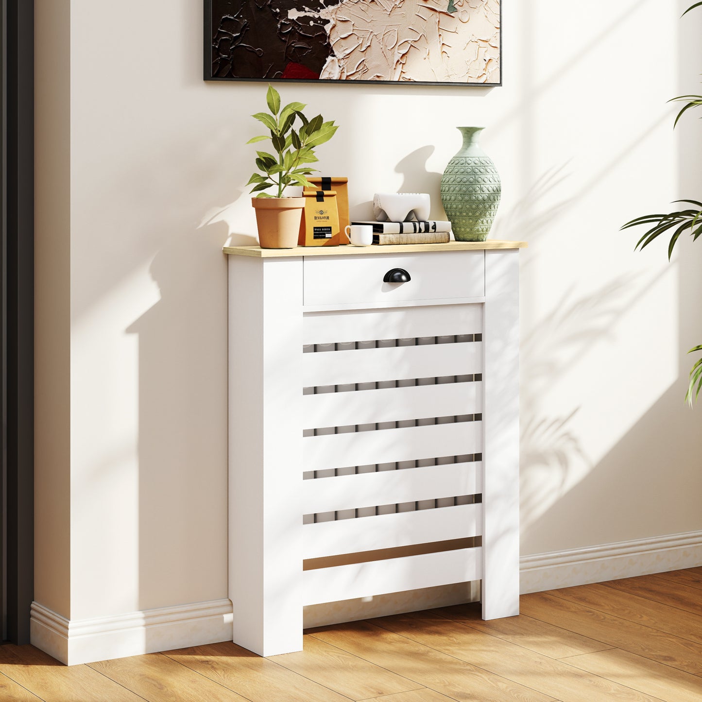 HOMCOM 95.5H x 78Wcm Radiator Cover, with Drawer - White--ChewyGames-ChewyGames