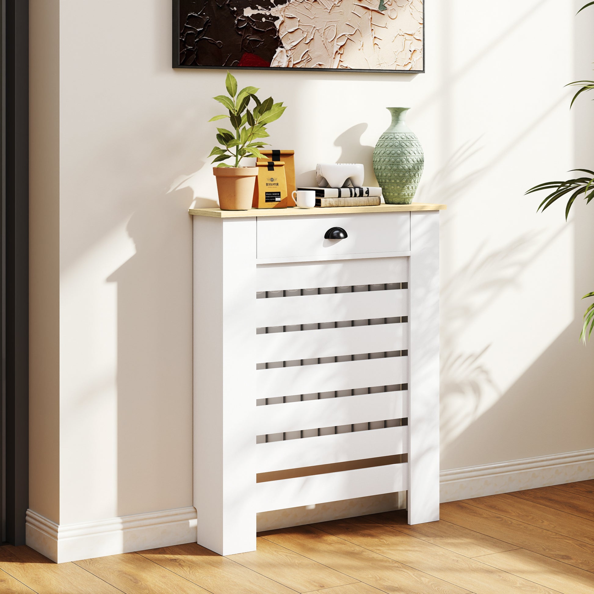 HOMCOM 95.5H x 78Wcm Radiator Cover, with Drawer - White--ChewyGames-ChewyGames