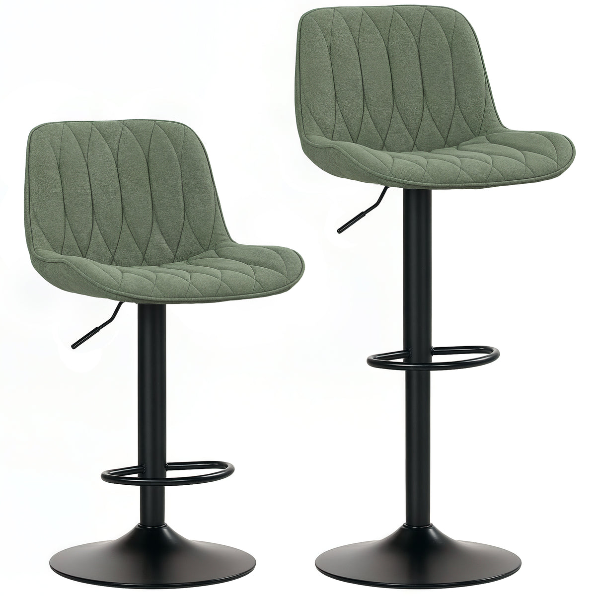HOMCOM Breakfast Bar Stools Set of 2 Linen upholstery 60-80cm Adjustable Height - Green