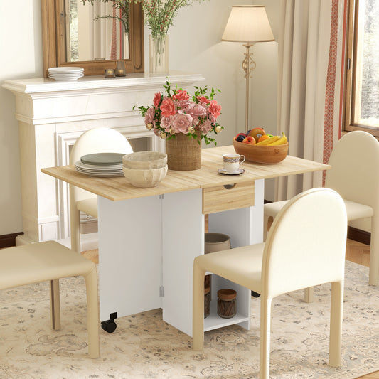 HOMCOM Folding Dining Table, Drop Leaf Table for Small Spaces, Foldable Table with Drawer and Storage Shelves for Kitchen, Dining Room, Oak--ChewyGames-ChewyGames