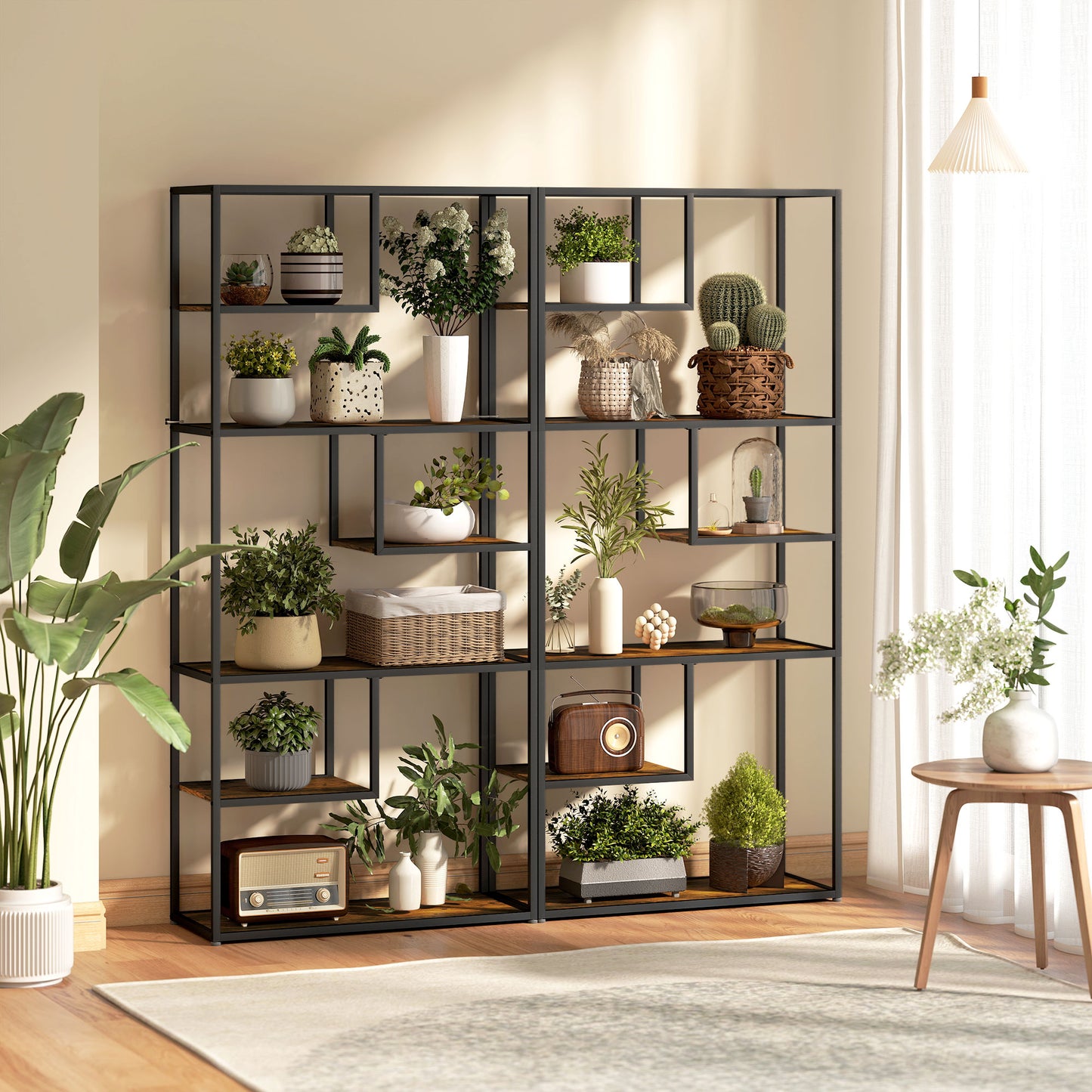 HOMCOM Industrial Bookcase Shelf, 6 Tier Metal Shelving, Storage Shelves for Living Room, Home Office, Bedroom, Rustic Brown