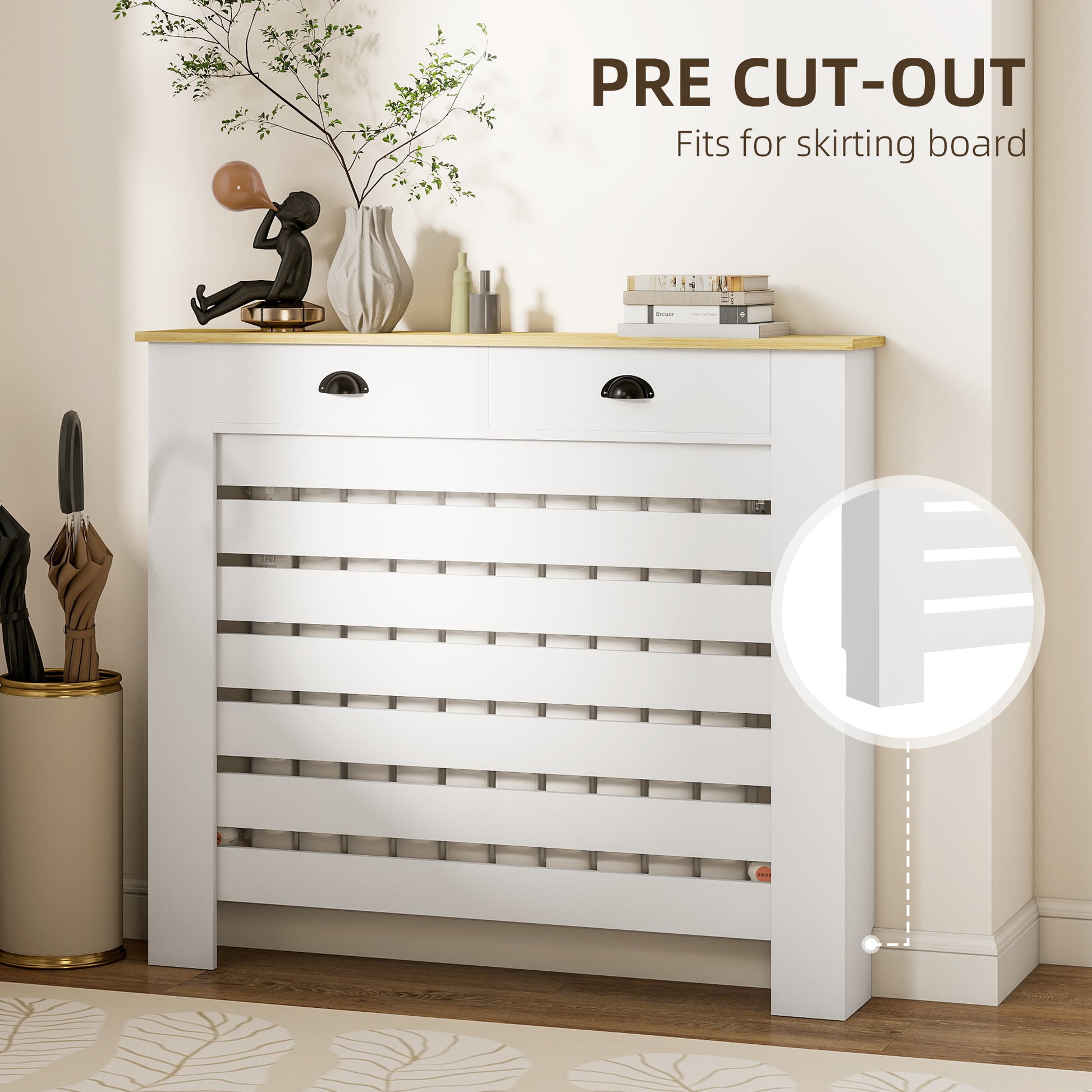 HOMCOM 95.5H x 111Wcm Radiator Cover, with Drawer - White--ChewyGames-ChewyGames