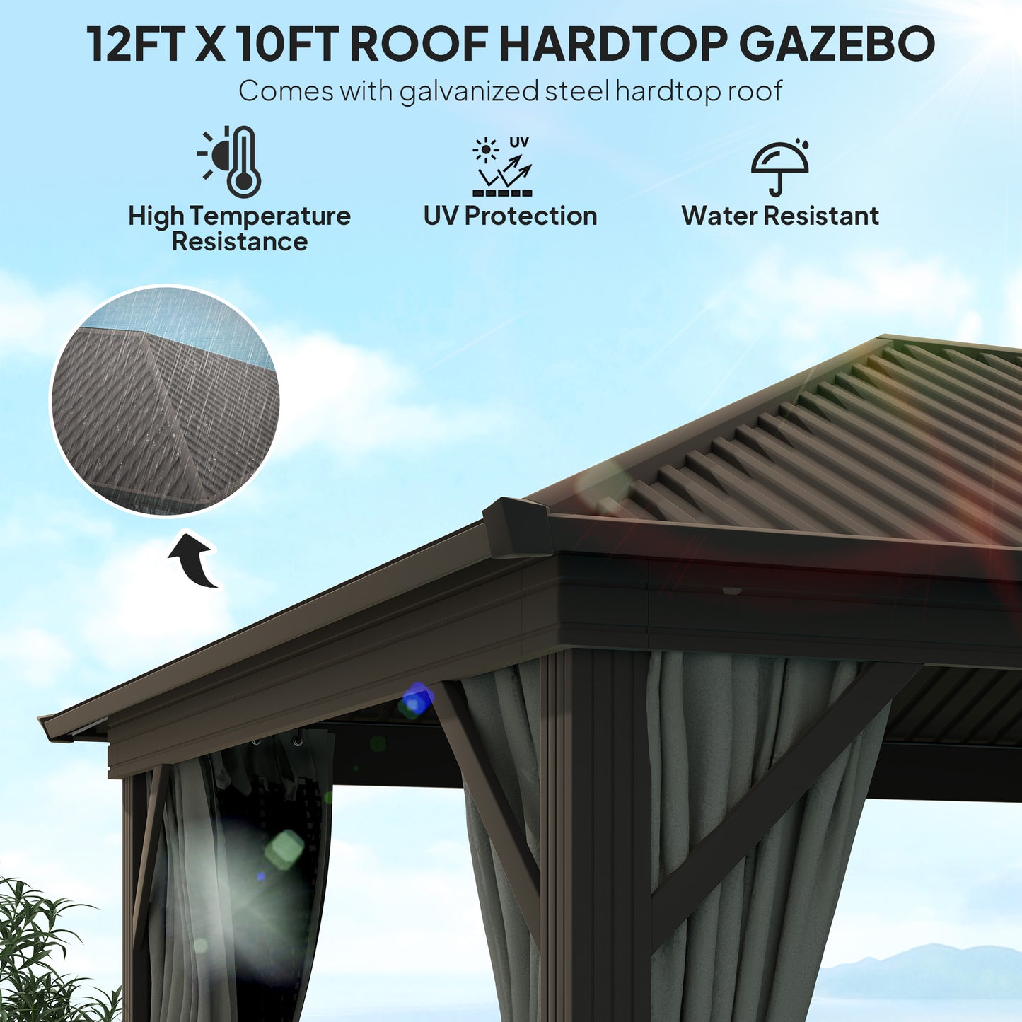 Outsunny 3.6 x 3 m Aluminium Hardtop Gazebo with Smart Drainage System and Ceiling Hooks- Dark Grey