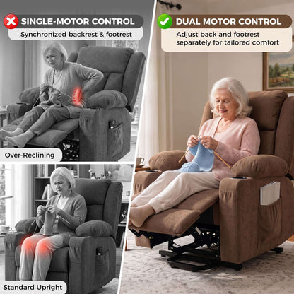 HOMCOM Dual Motor Recliner Chair, 55° Electric Lift Chair for Elderly, Recliner Armchair with Massage and Heat, Brown