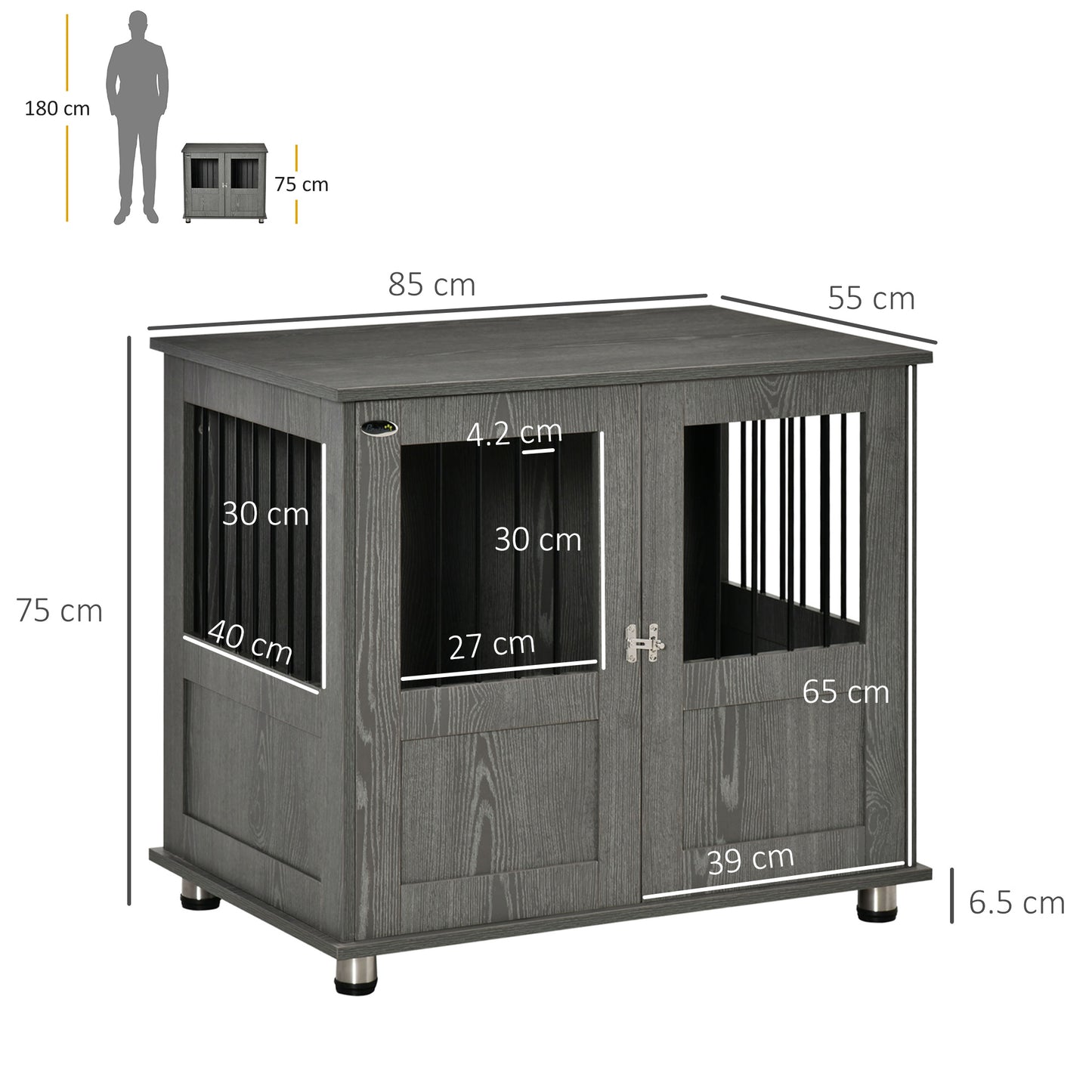 PawHut Dog Crate Table for Medium and Large Dogs with Magnetic Door for Indoor Use, 85 x 55 x 75 cm, Grey--ChewyGames-ChewyGames