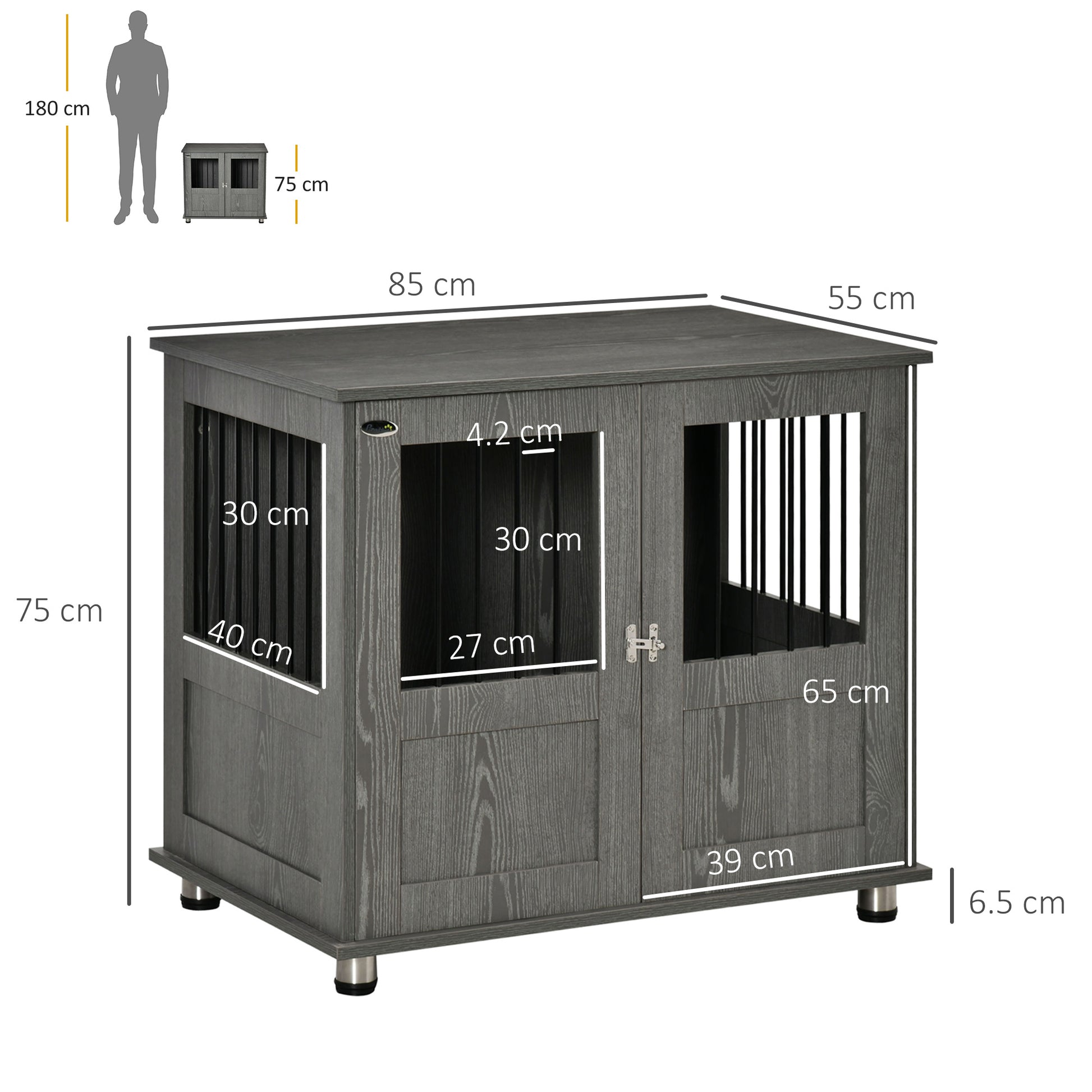 PawHut Dog Crate Table for Medium and Large Dogs with Magnetic Door for Indoor Use, 85 x 55 x 75 cm, Grey--ChewyGames-ChewyGames