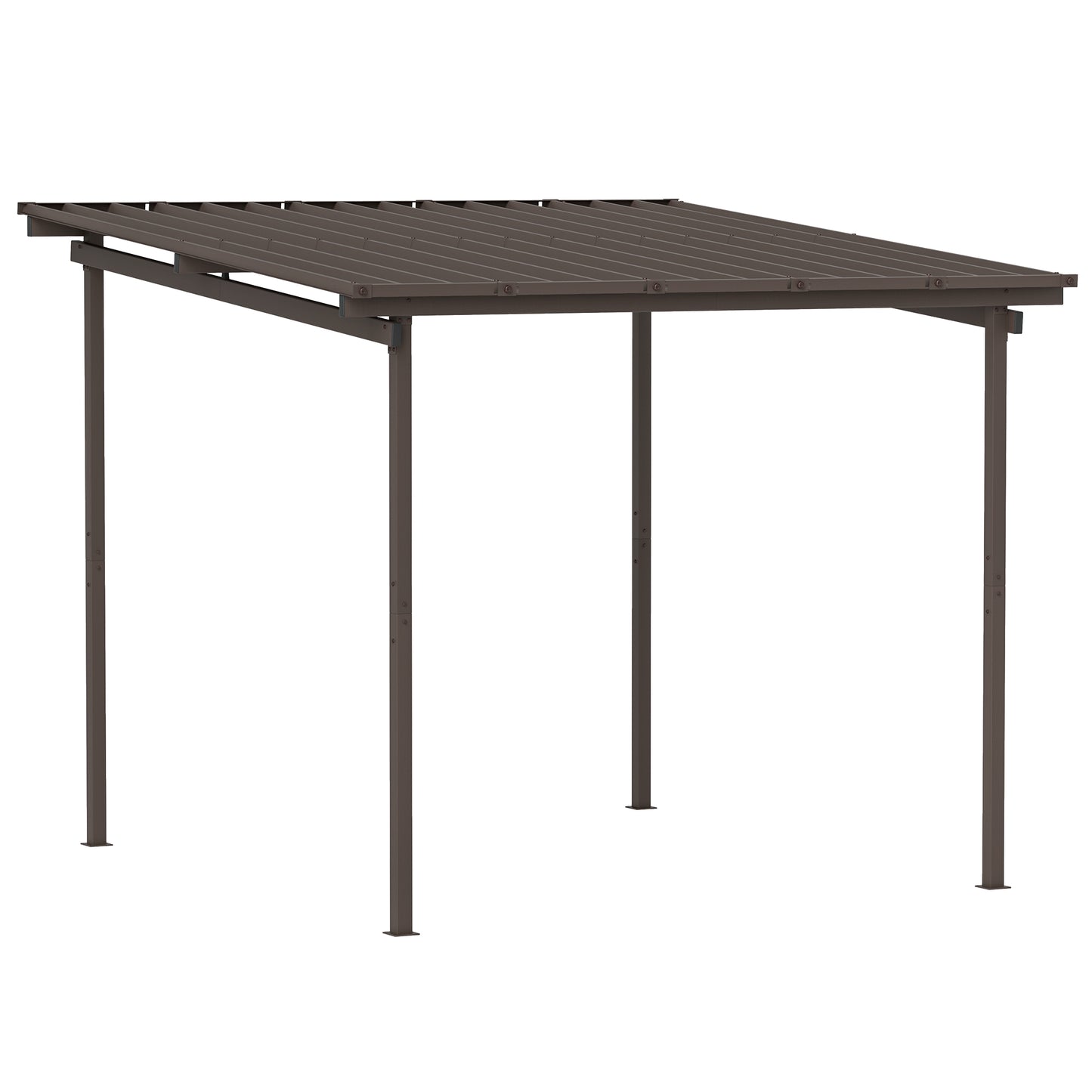 Outsunny 3 x 3(m) Garden Pergola with Waterproof Metal Roof, Lean to Pergola Hardtop Gazebo, Brown